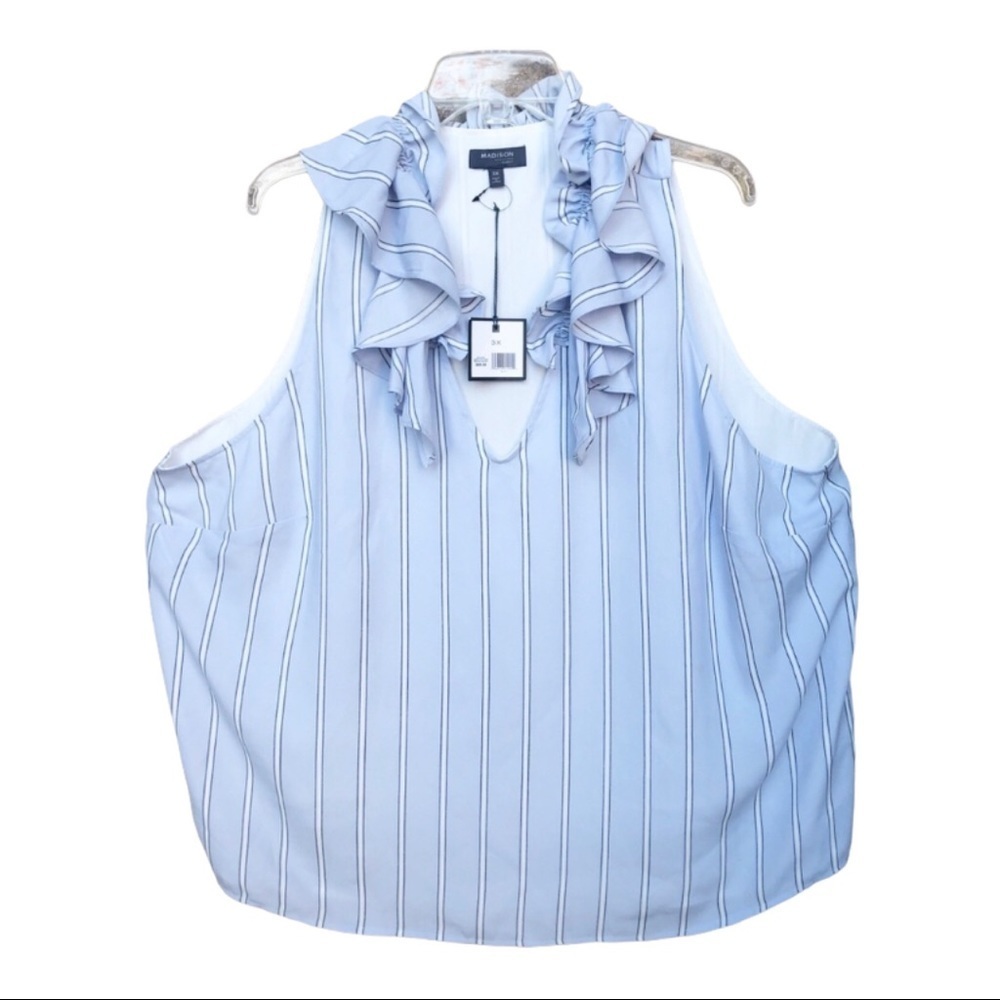 MADISON Blue Ruffled neck Sleeveless Top 3XL New With Tags